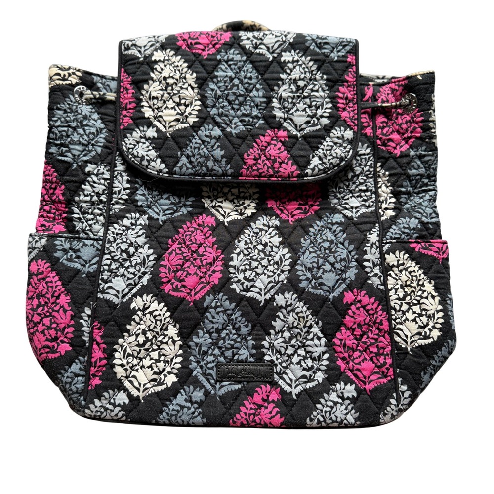 Vera Bradley Signature Cotton Drawstring Backpack Northern Lights Black Pink